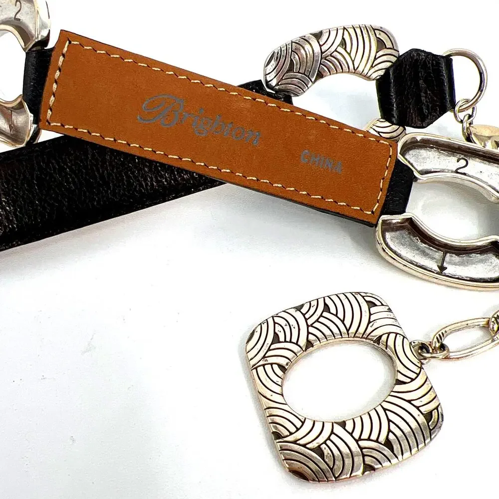 Brighton Silver Link Black Leather Belt